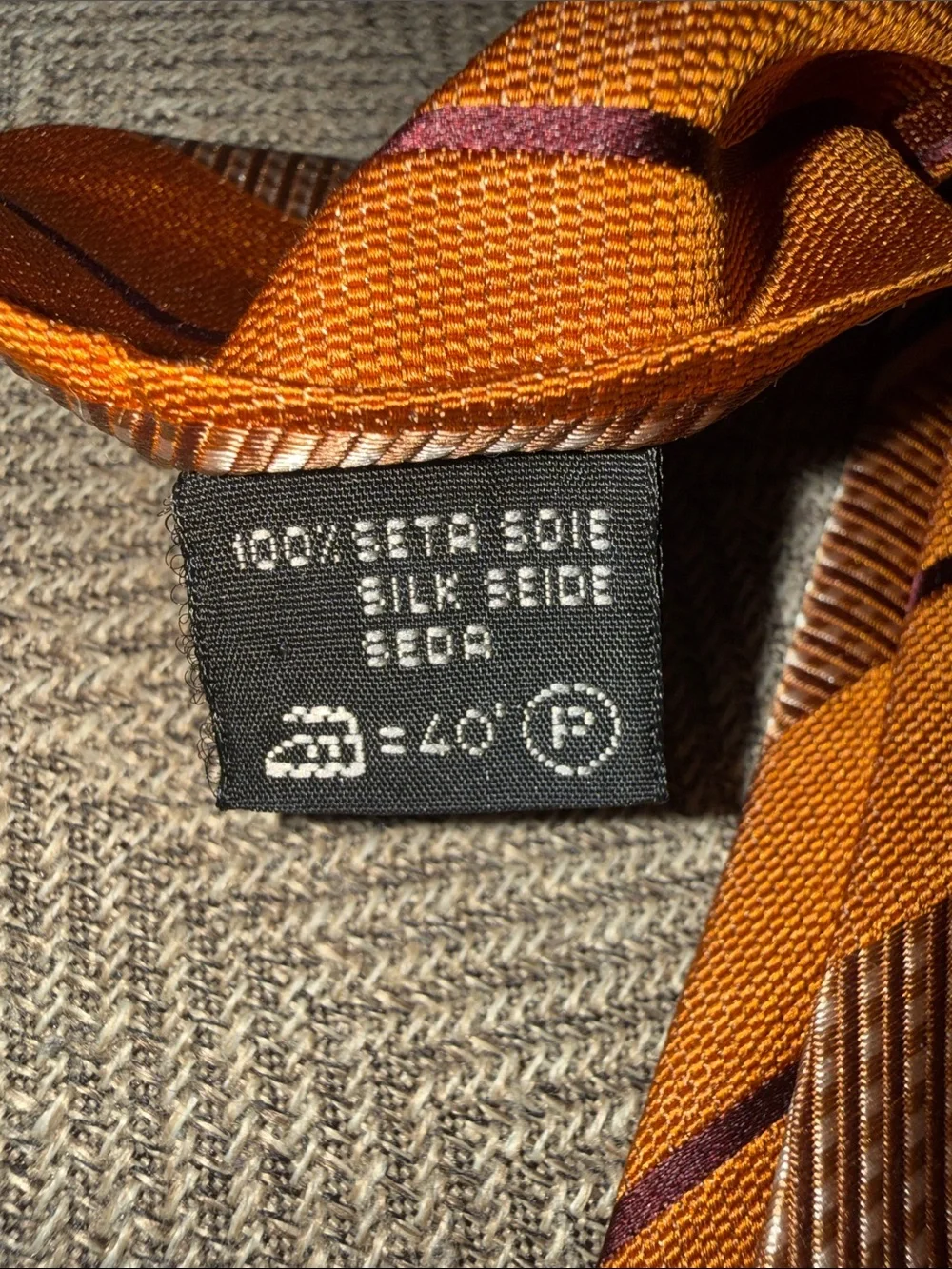 Ermenegildo Zegna Orange Striped 100% Silk Tie